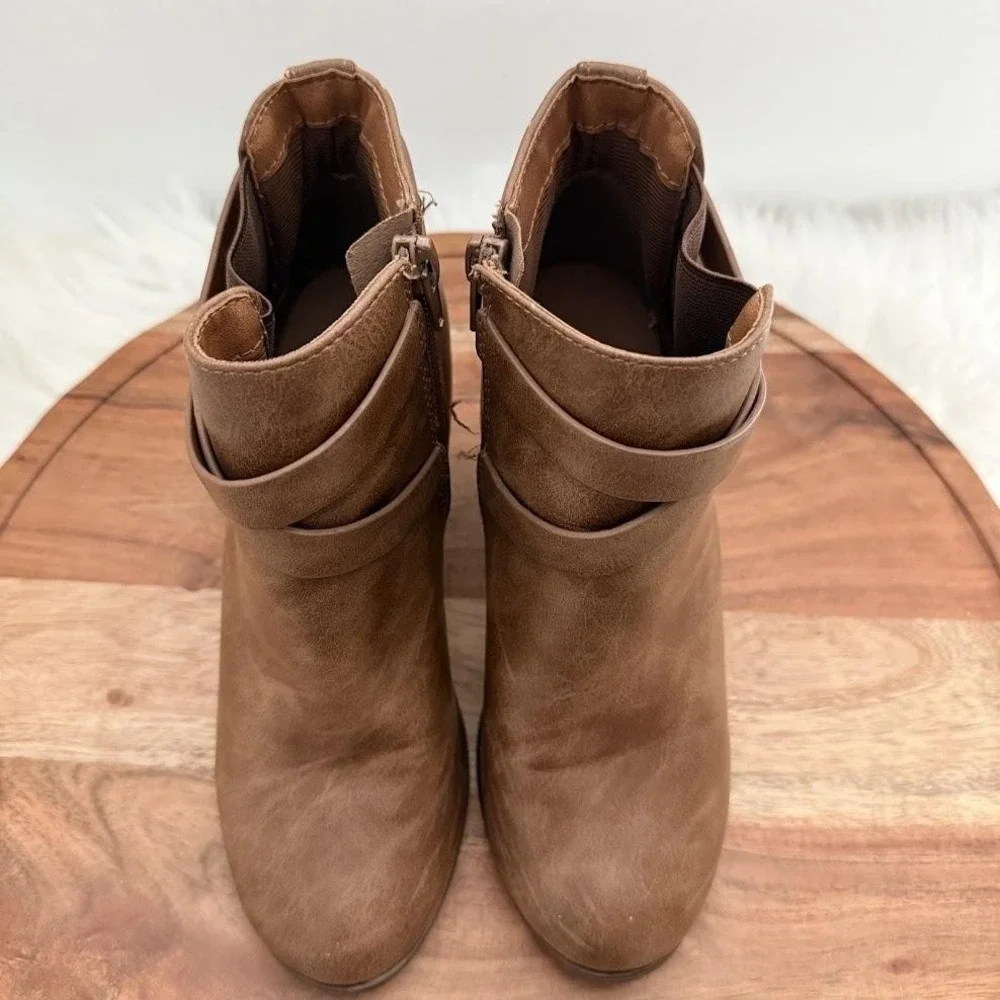 Marc Republic Ankle Bootie Womens 5 Brown Excellent Block Heel Strap Zip